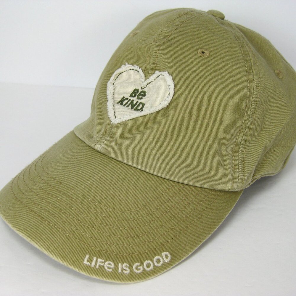 Life Is Good Baseball Cap Hat Sage Green Be Kind Heart Patch Adjustable Woman's